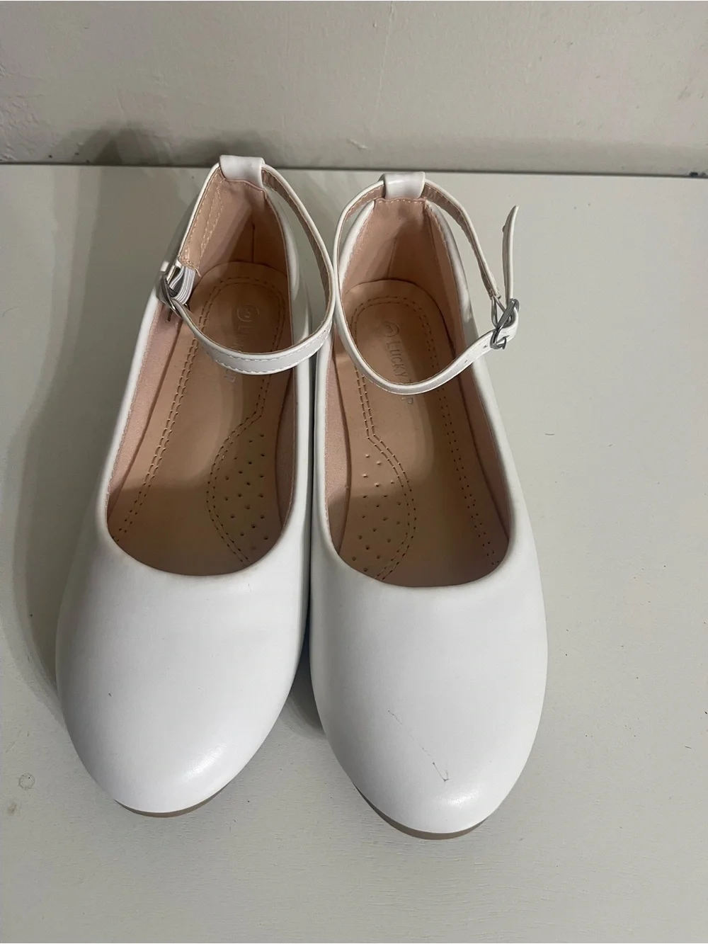Lucky Top Girls White Mary Jane Ankle Strap Dress Flats Size 3